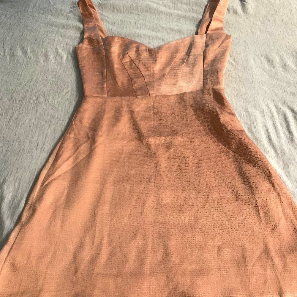 XS womans mini copper color satin dress
